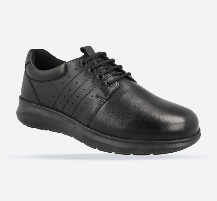 Men's Wide Fit DB Patrick Shoes in Black Leather - Image 1