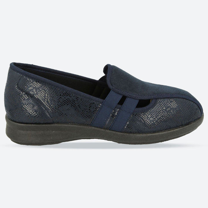 Womens Wide Fit DB Peterborough Shoes in Navy Suedette / Stretch - Image 1