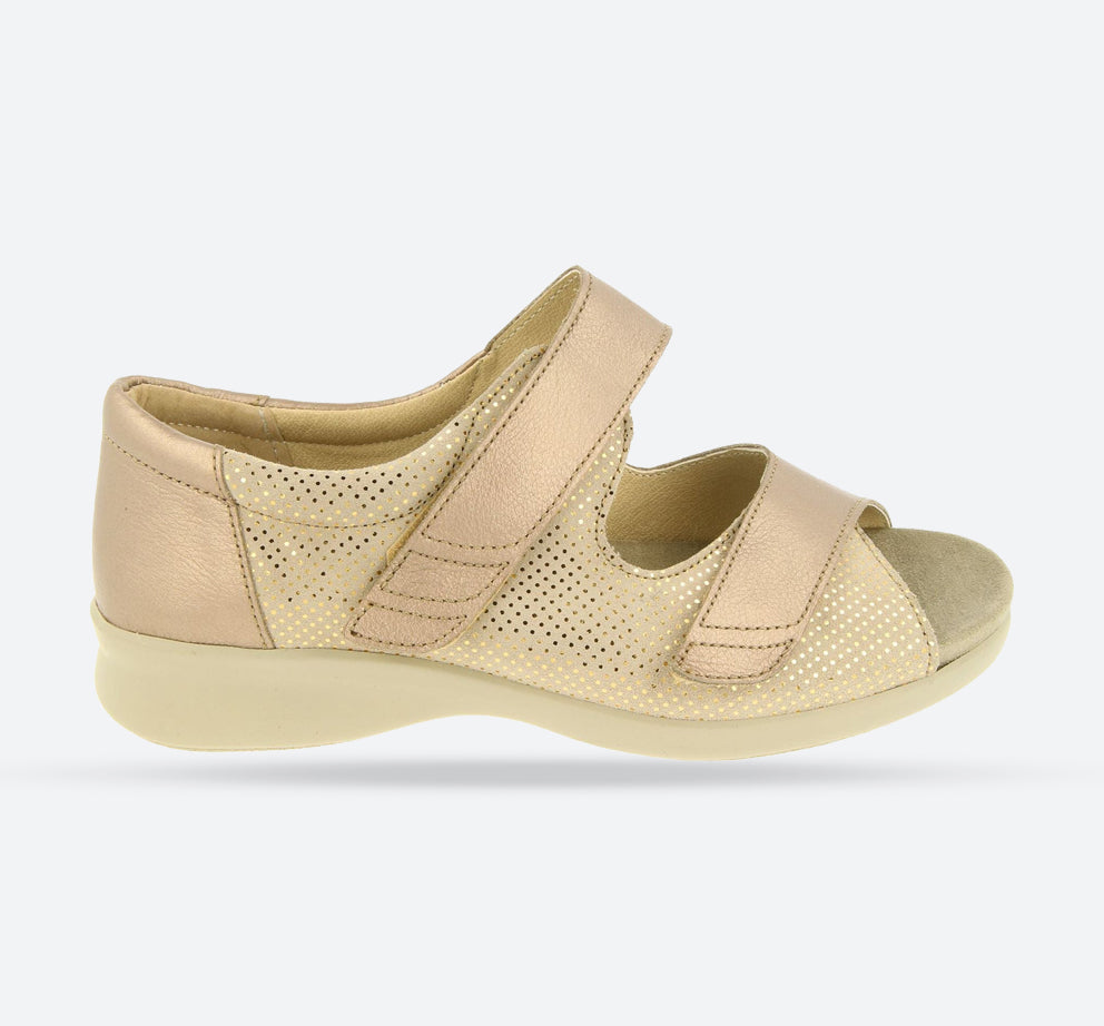 Womens Wide Fit DB Petra Sandals in Gold Lea / Suede - Image 1