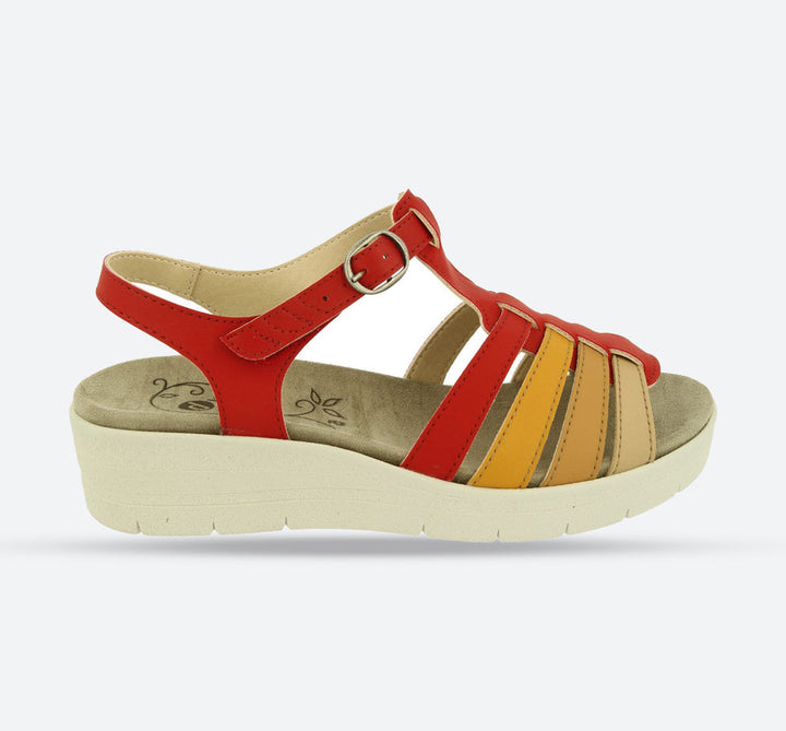 Womens Wide Fit DB Pochard Sandals in Red Multi Synthetic - Image 1