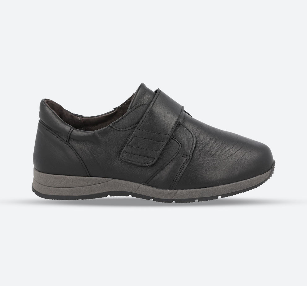 Women's Wide Fit DB Rail Shoes in Black Stretch Leather - Image 1
