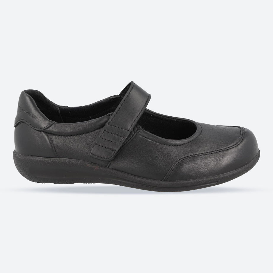 Women's Wide Fit DB Redpoll Shoes in Black Stretch Leather - Image 1
