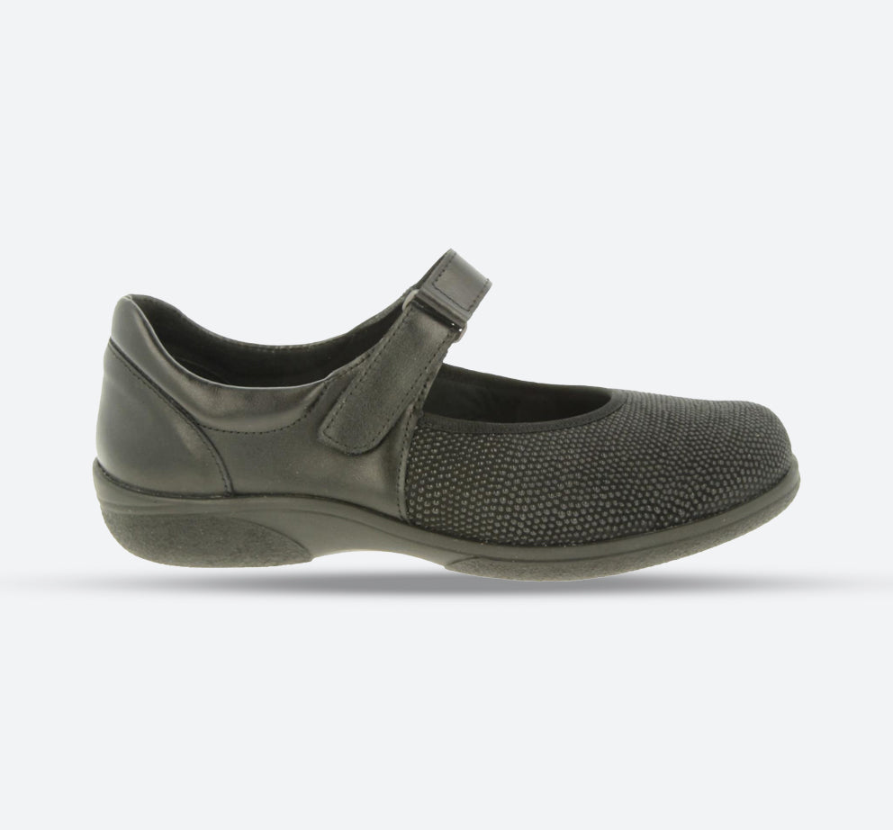 Womens Wide Fit DB Roberta Shoes in Black Lea / Stretch - Image 1