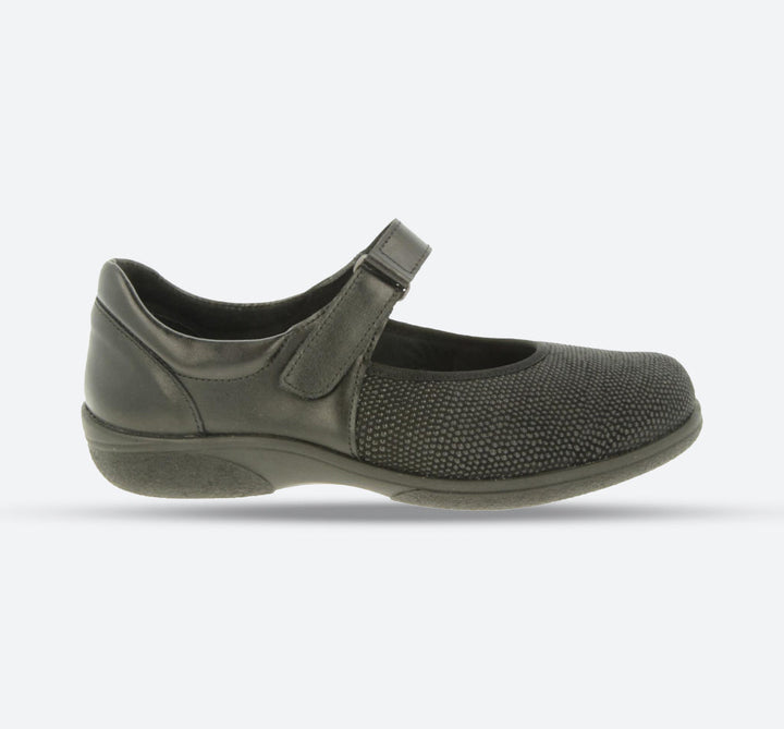 Womens Wide Fit DB Roberta Shoes in Black Lea / Stretch - Image 1