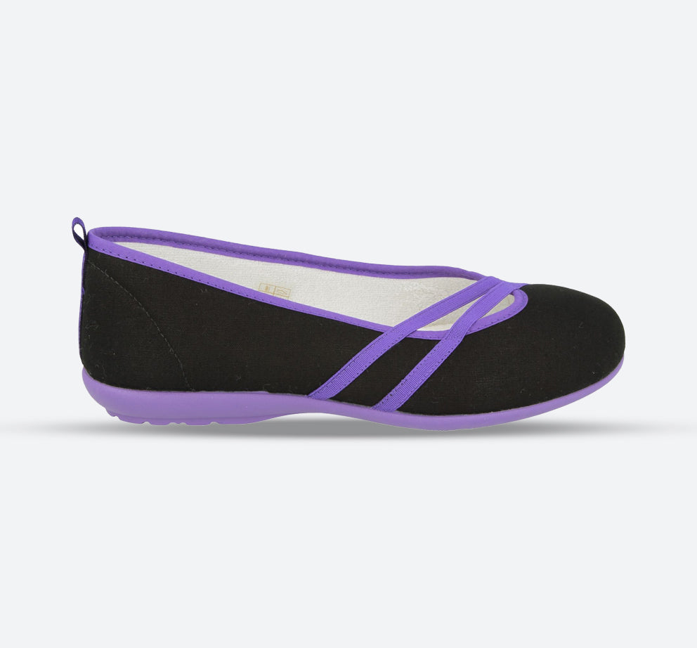 Womens Wide Fit DB Sunflower Canvas in Black/Purple - Image 1
