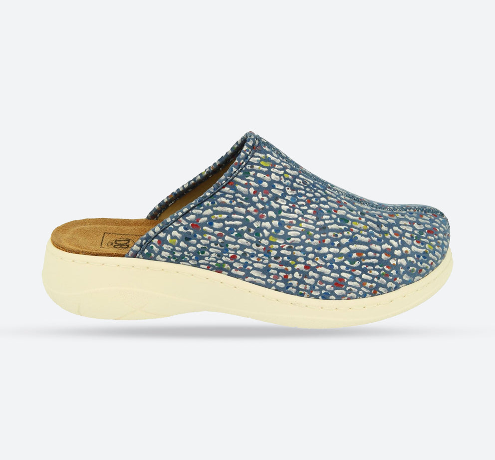 Womens Wide Fit DB Saffron Mules in White Textile - Image 1