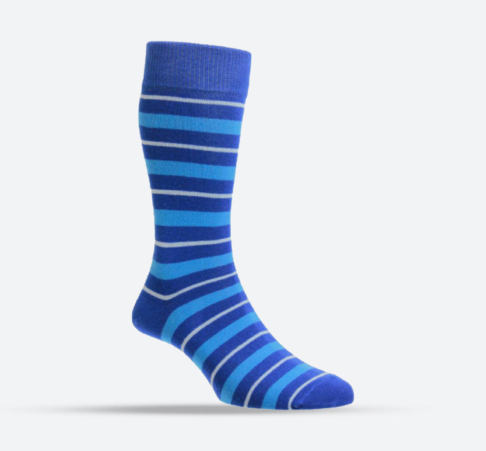 Mens HJ Hall HJ49 Sapphire/LT Blue Cotton Rich Socks in Blue Stripes - Image 1