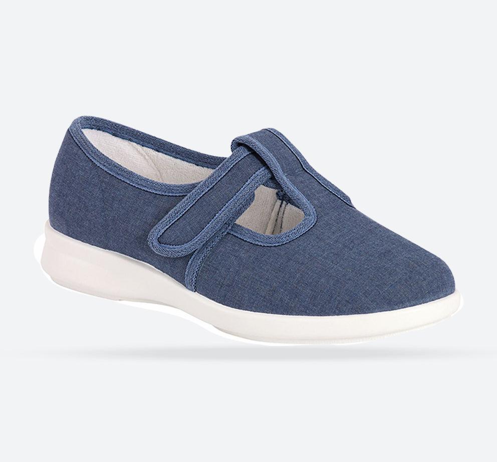 Womens Wide Fit DB Scroll Canvas Shoes in Denim Blue - Image 1