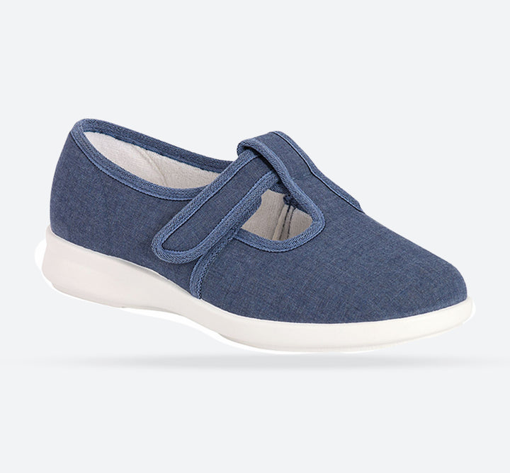 Womens Wide Fit DB Scroll Canvas Shoes in Denim Blue - Image 1
