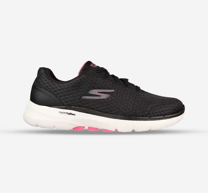 Women's Wide Fit Skechers 124514 Go Walk 6 Iconic Vision Trainers in Black/Hot Pink - Image 1