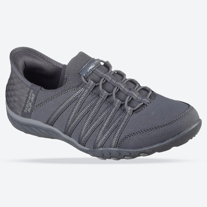 Women's Wide Fit Skechers 100593 Breathe Easy Roll Shoes in Black - Image 1