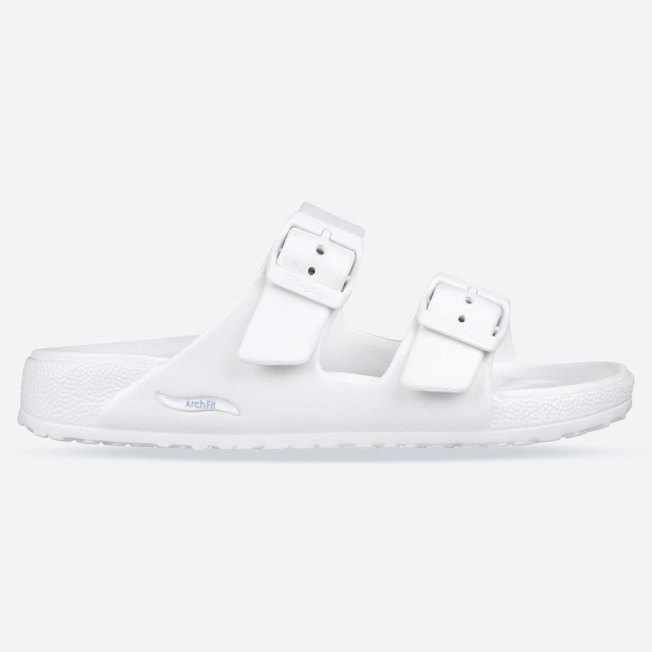 Women's Wide Fit Skechers 111590 Foamies Arch Fit Cali Breeze 2.0 Slippers in White - Image 1