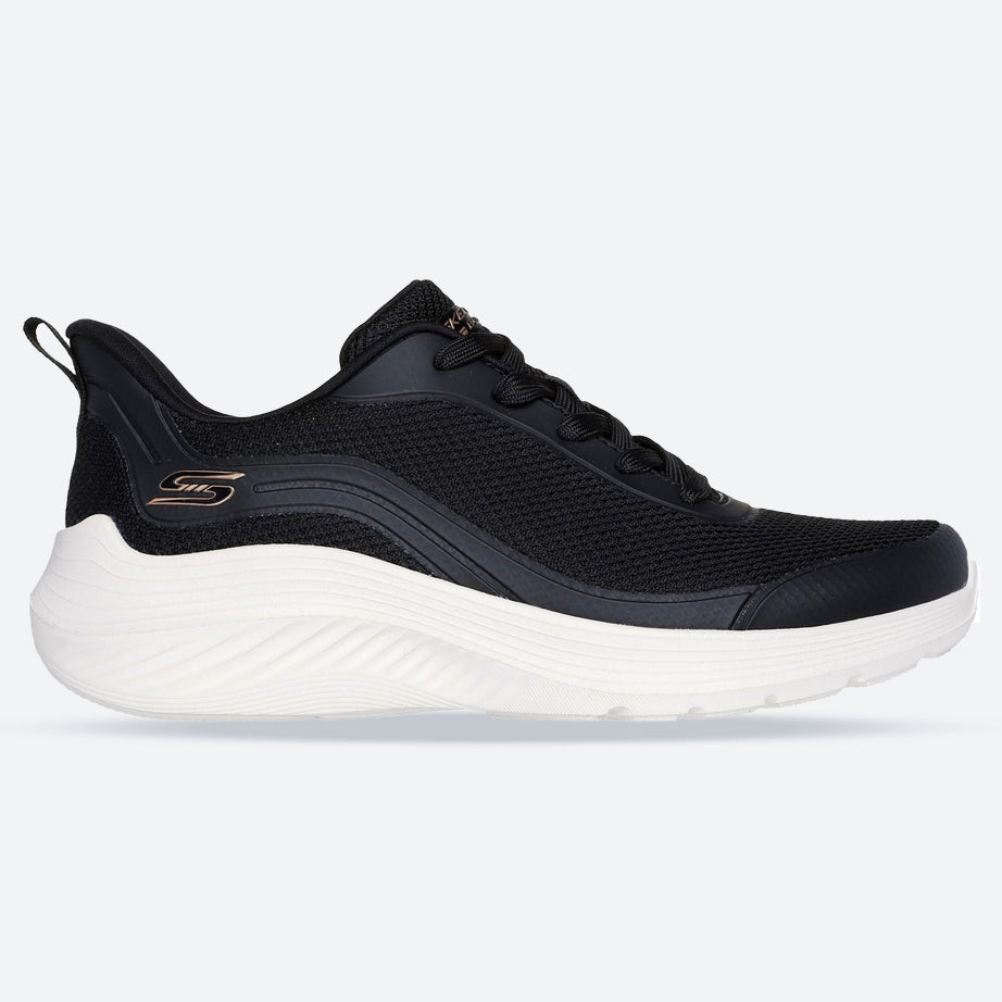 Women's Wide Fit Skechers 117483 Bobs Sport Squad Waves Still Wading Trainers in Black - Image 1
