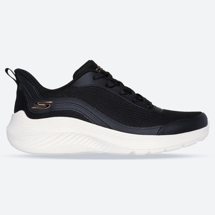 Women's Wide Fit Skechers 117483 Bobs Sport Squad Waves Still Wading Trainers in Black - Image 1