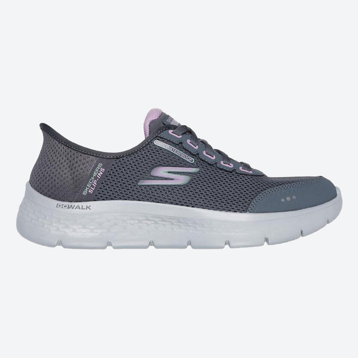 Women's Wide Fit Skechers 124846 Go Walk Flex Clear Creek Trainers in Black/Mauve - Image 1