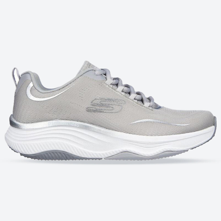 Women's Wide Fit Skechers 149837 D'lux Fitness Pure Glam Trainers in Grey/Silver - Image 7