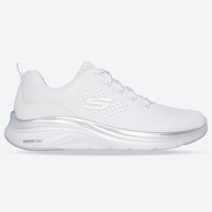 Women's Wide Fit Skechers 150025 Vapor Foam Midnight Glimmer Trainers in White/Silver - Image 1