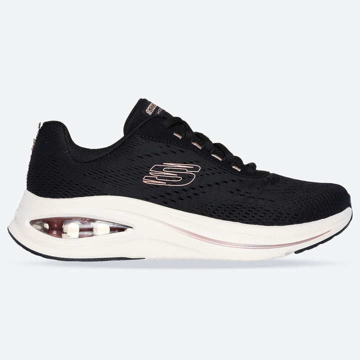 Women's Wide Fit Skechers 150074 Skech Air Meta Trainers in Black/Rose Gold - Image 1