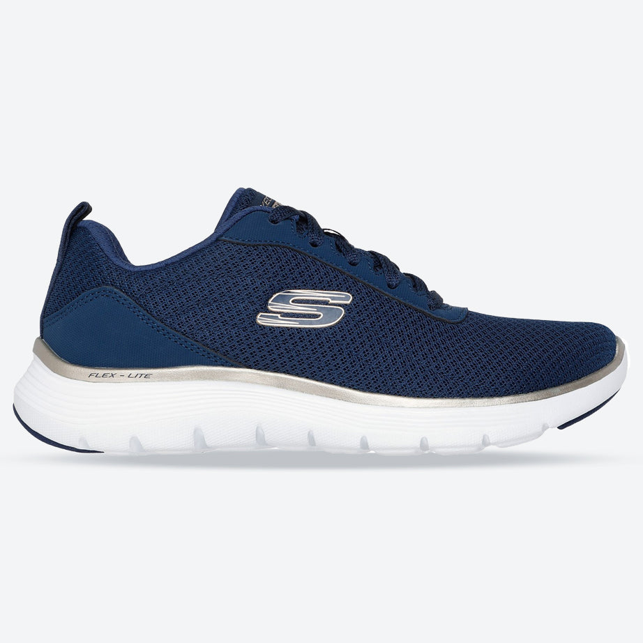 Womens Wide Fit Skechers 150206 Flex Appeal 5.0 Uptake Trainers in White/Silver - Image 12