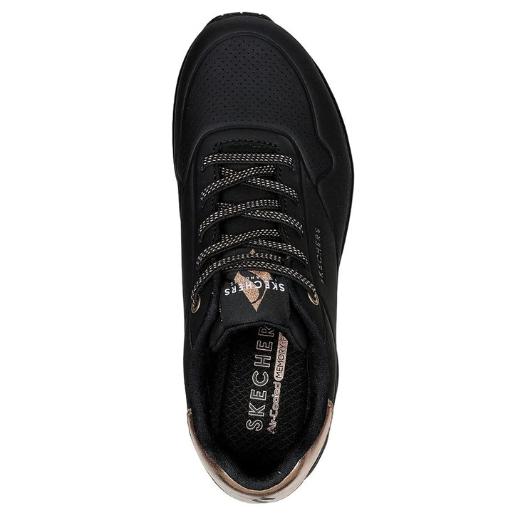 Women's Wide Fit Skechers Uno 155196W Shimmer Away Trainers in Black - Image 1