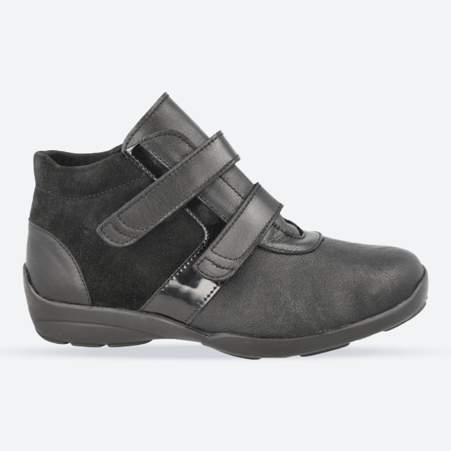 Women's Wide Fit DB Sleaford Boots in Black Lea / Stretch Pu - Image 1