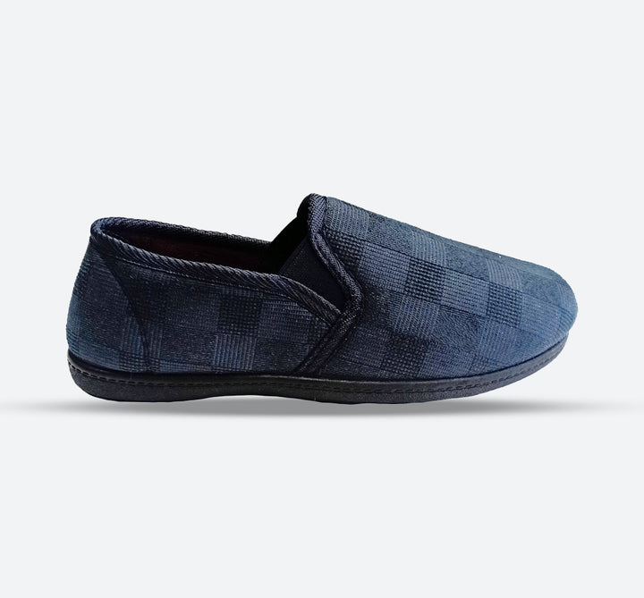 Mens Sleephhh Wide Fit Slip On House Slippers in Navy Check - Image 1