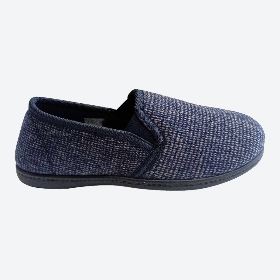 Mens Sleephhh Wide Fit Slip On House Slippers in Navy Check - Image 7