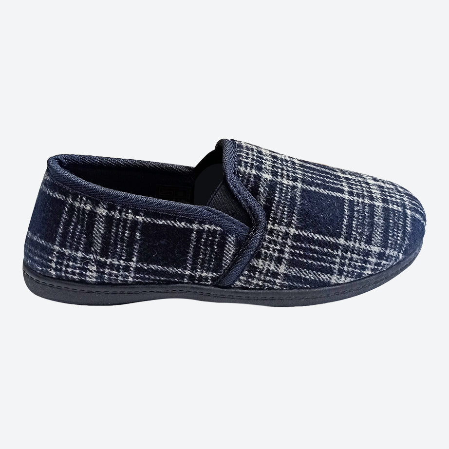Mens Sleephhh Wide Fit Slip On House Slippers in Navy Check - Image 4