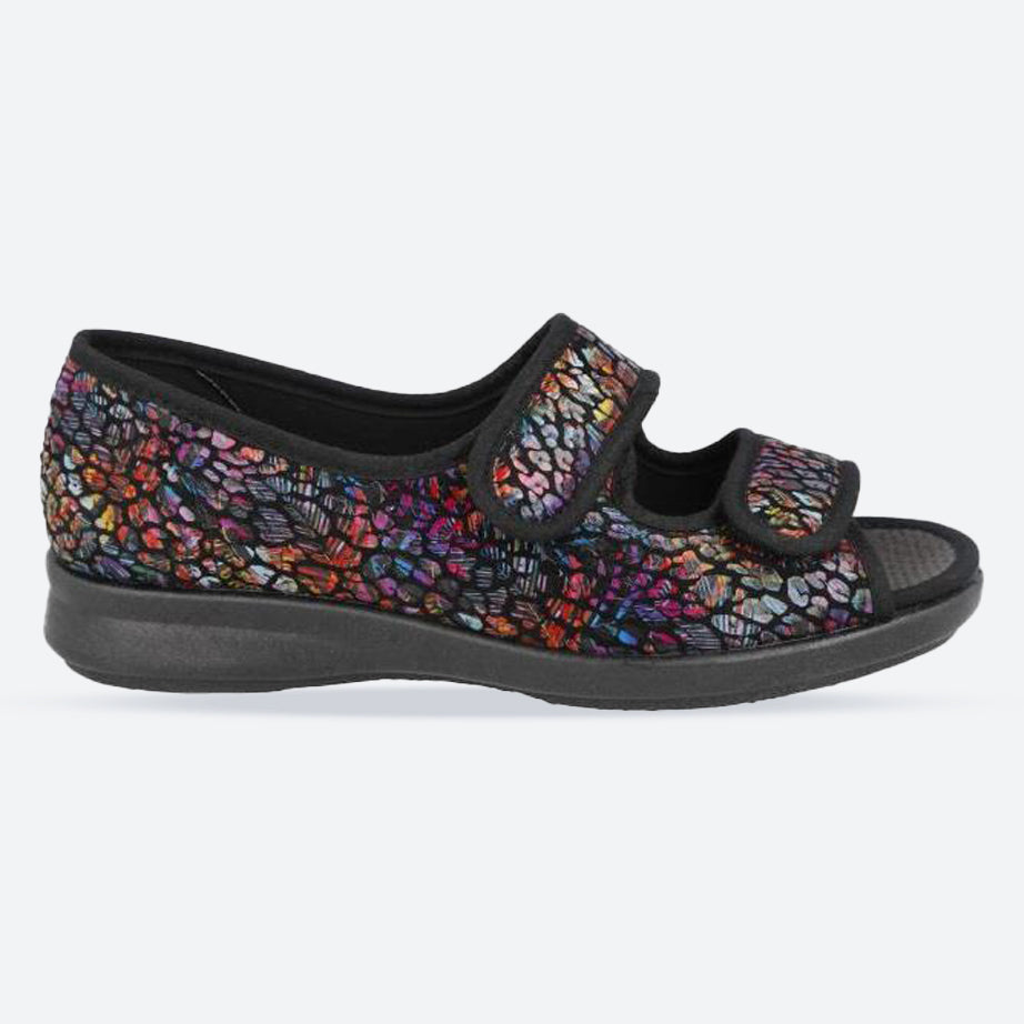 Women's Wide Fit DB Squirrel Slippers in Black Multi Stretch - Image 1