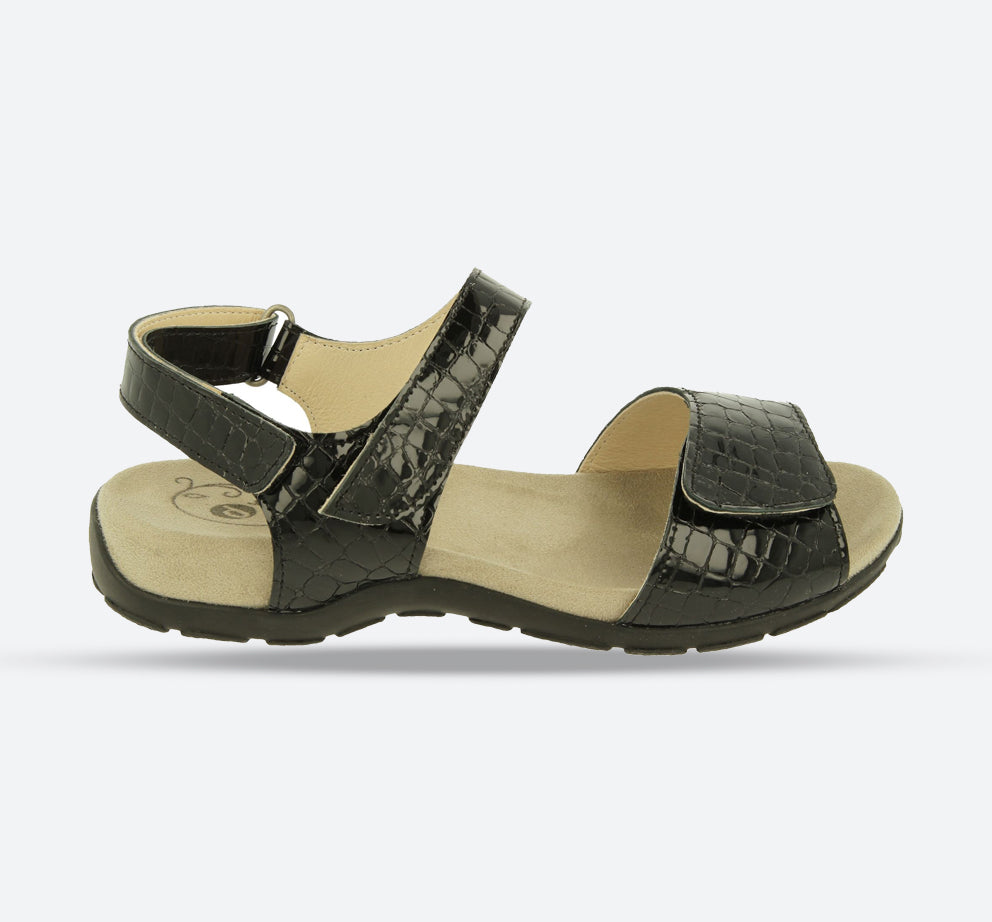 Womens Wide Fit DB Sussex Sandals in Black Patent Reptile - Image 1
