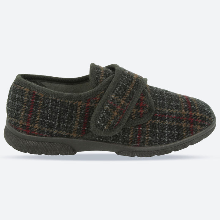 Mens Wide Fit DB Tartan Slippers in Navy Tartan - Image 1