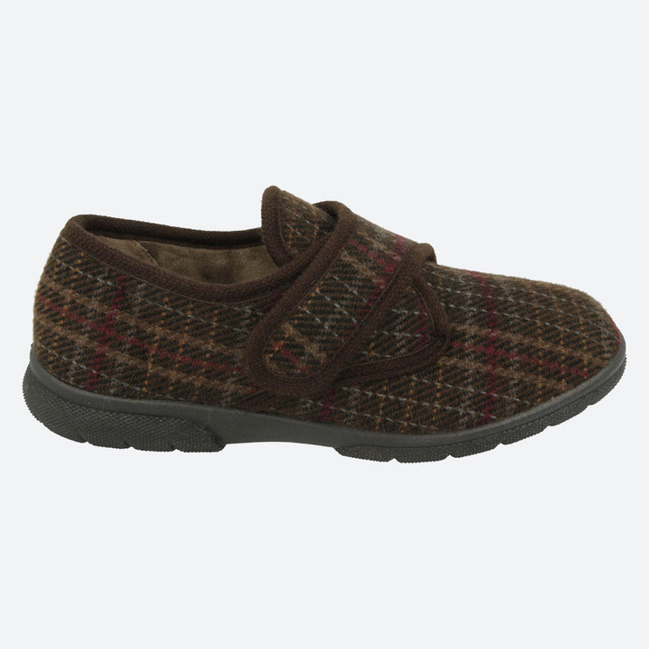 Mens Wide Fit DB Tartan Slippers in Navy Tartan - Image 1