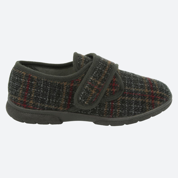 Mens Wide Fit DB Tartan Slippers in Navy Tartan - Image 1