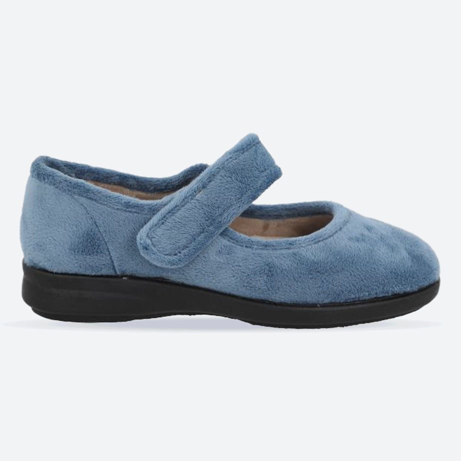 Women's Wide Fit DB Trilby Slippers in Sky Blue Velour - Image 1
