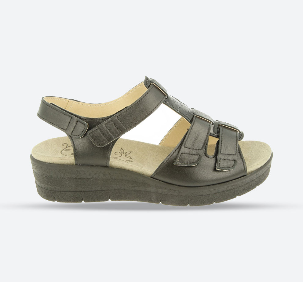 Womens Wide Fit DB Tuft Sandals in Black Leather - Image 1