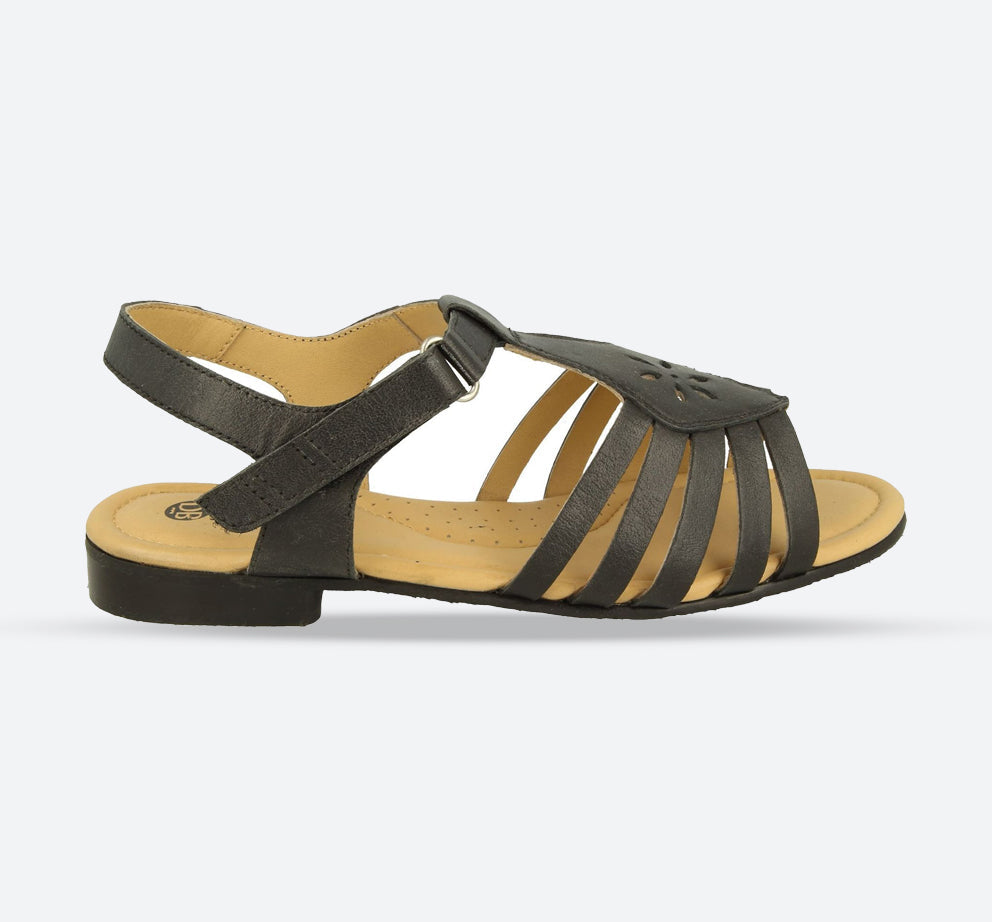 Women's Wide Fit DB Tundra Sandals in Black Leather - Image 1
