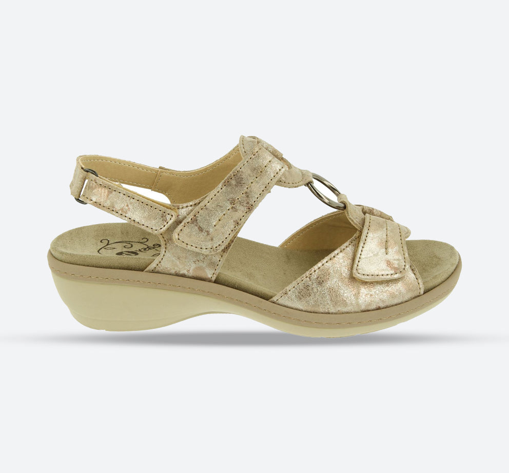 Womens Wide Fit DB Turtle Sandals in Beige Mottled Suede - Image 1