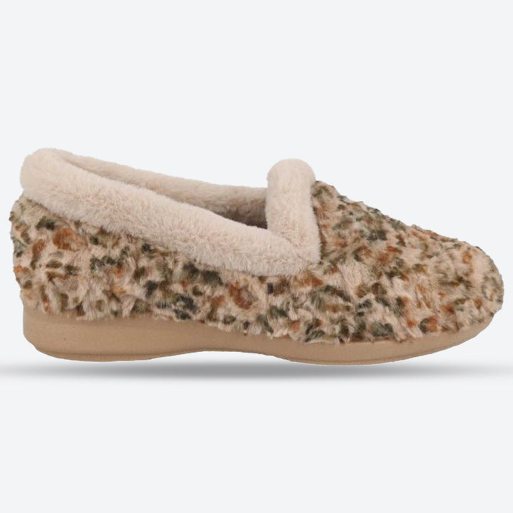 Women's Wide Fit DB Paige Slip on Slippers in Beige Multi Textile - Image 1
