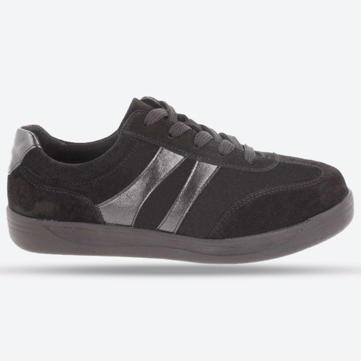 Women's Wide Fit DB Hannah Lace Up Trainers in Black Suede - Image 1
