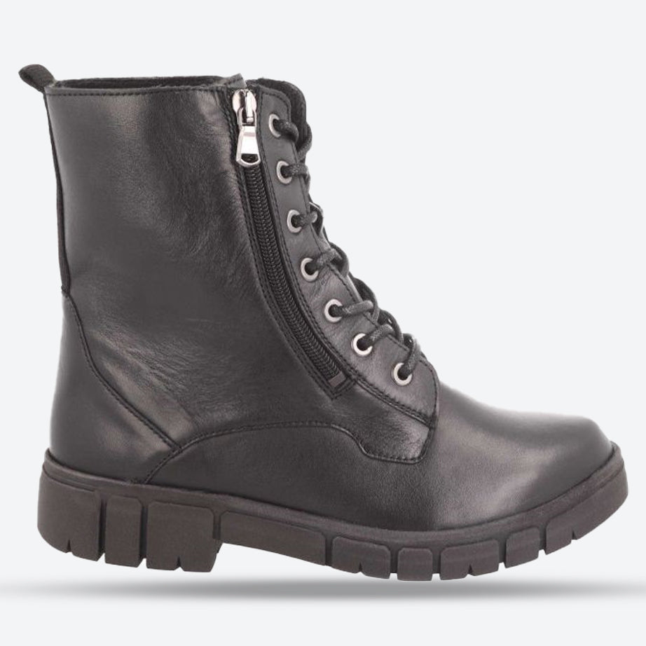 Women's Wide Fit DB Cirrus Lace Up Boots in Black Leather - Image 1