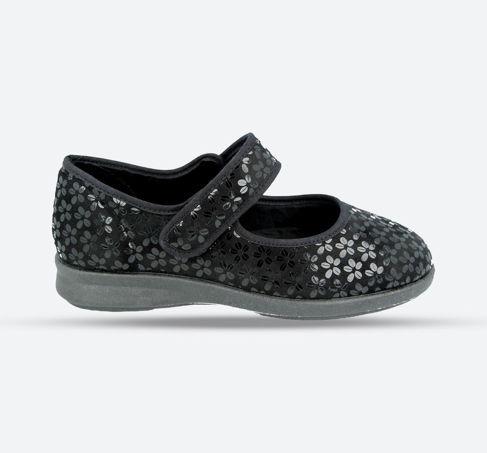 Womens Wide Fit DB Vermont Shoes in Black Stretch - Image 1