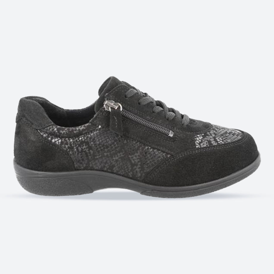 Women's Wide Fit DB Waxwing Trainers in Black Suede / Stretch - Image 1