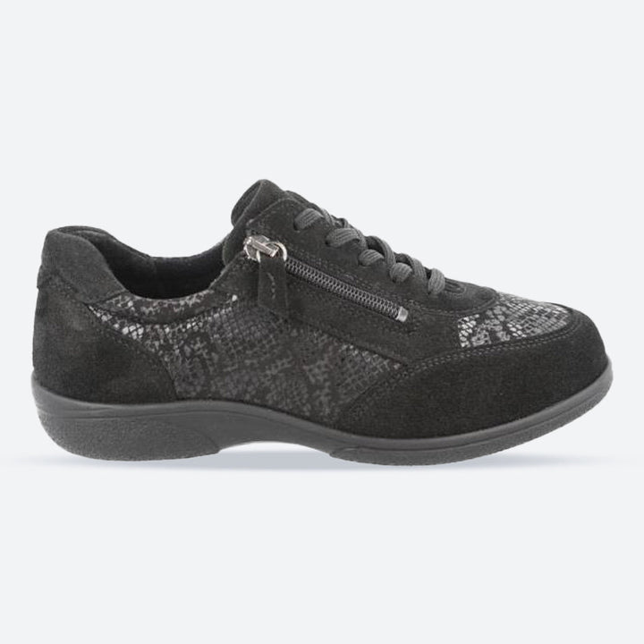 Women's Wide Fit DB Waxwing Trainers in Black Suede / Stretch - Image 1