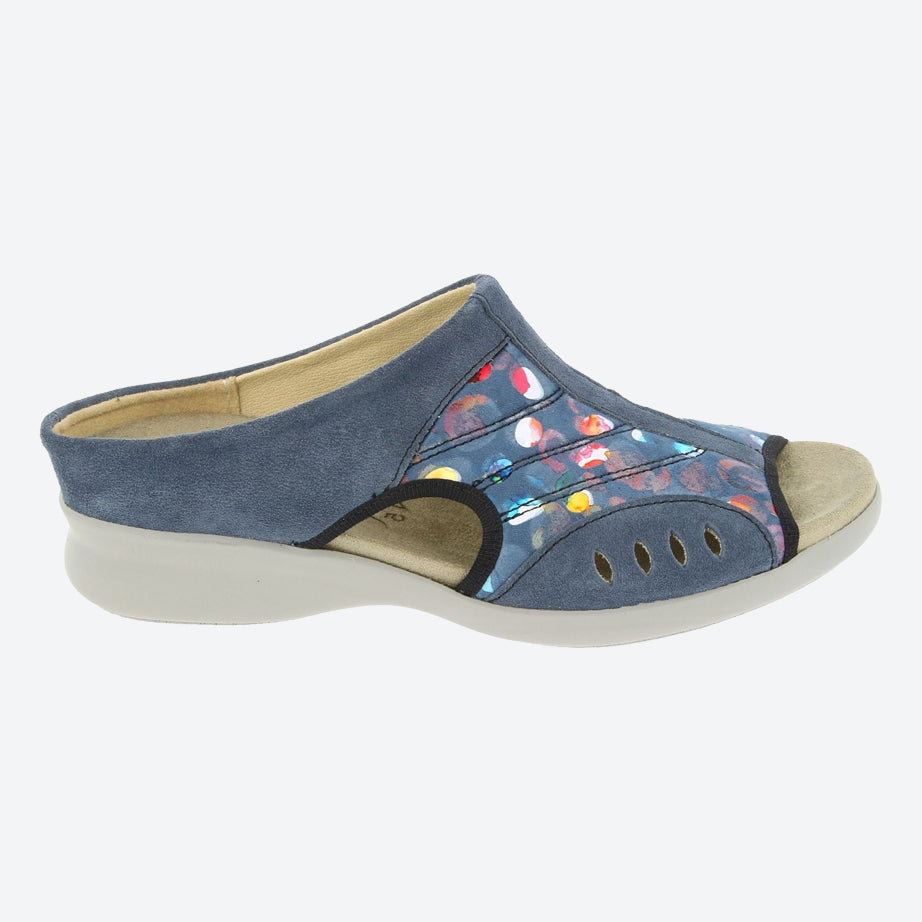 Womens Wide Fit DB Wigeon Mules in Beige Suede / Stretch Textile - Image 5