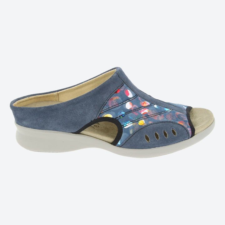 Womens Wide Fit DB Wigeon Mules in Beige Suede / Stretch Textile - Image 1