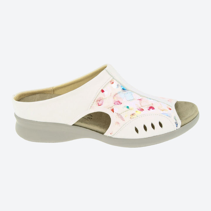 Womens Wide Fit DB Wigeon Mules in Beige Suede / Stretch Textile - Image 1