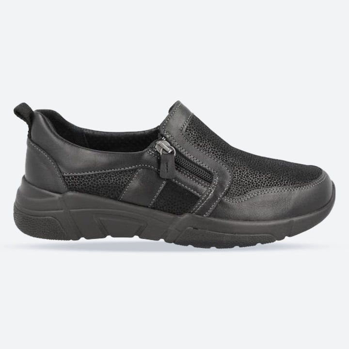 Women's Wide Fit DB Worth Shoes in Black Lea / Stretch Textile - Image 1