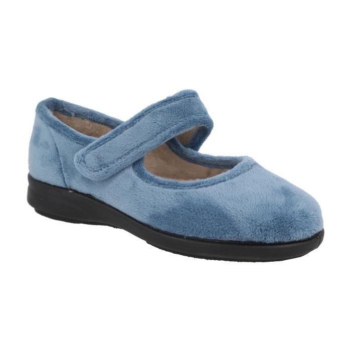 Women's Wide Fit DB Trilby Slippers in Sky Blue Velour - Image 1