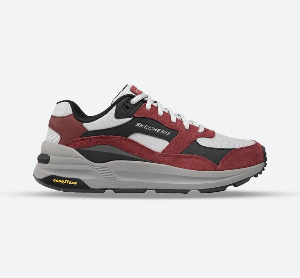 Men's Wide Fit Skechers 237200 Global Jogger Trainers in Burgundy/Black - Image 1