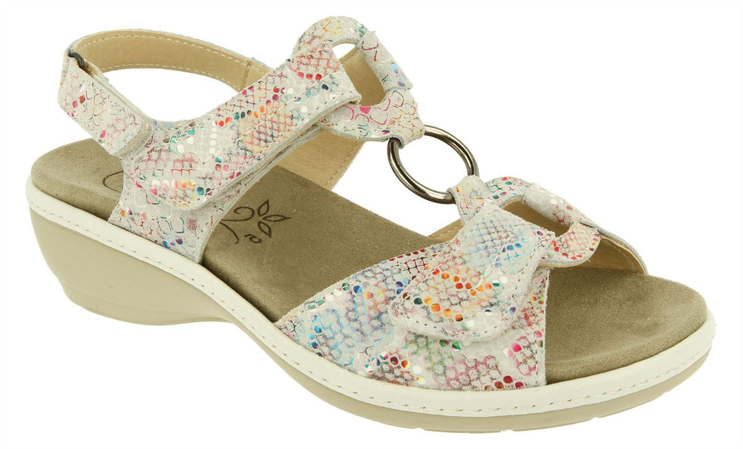 Womens Wide Fit DB Turtle Sandals in Beige Mottled Suede - Image 12